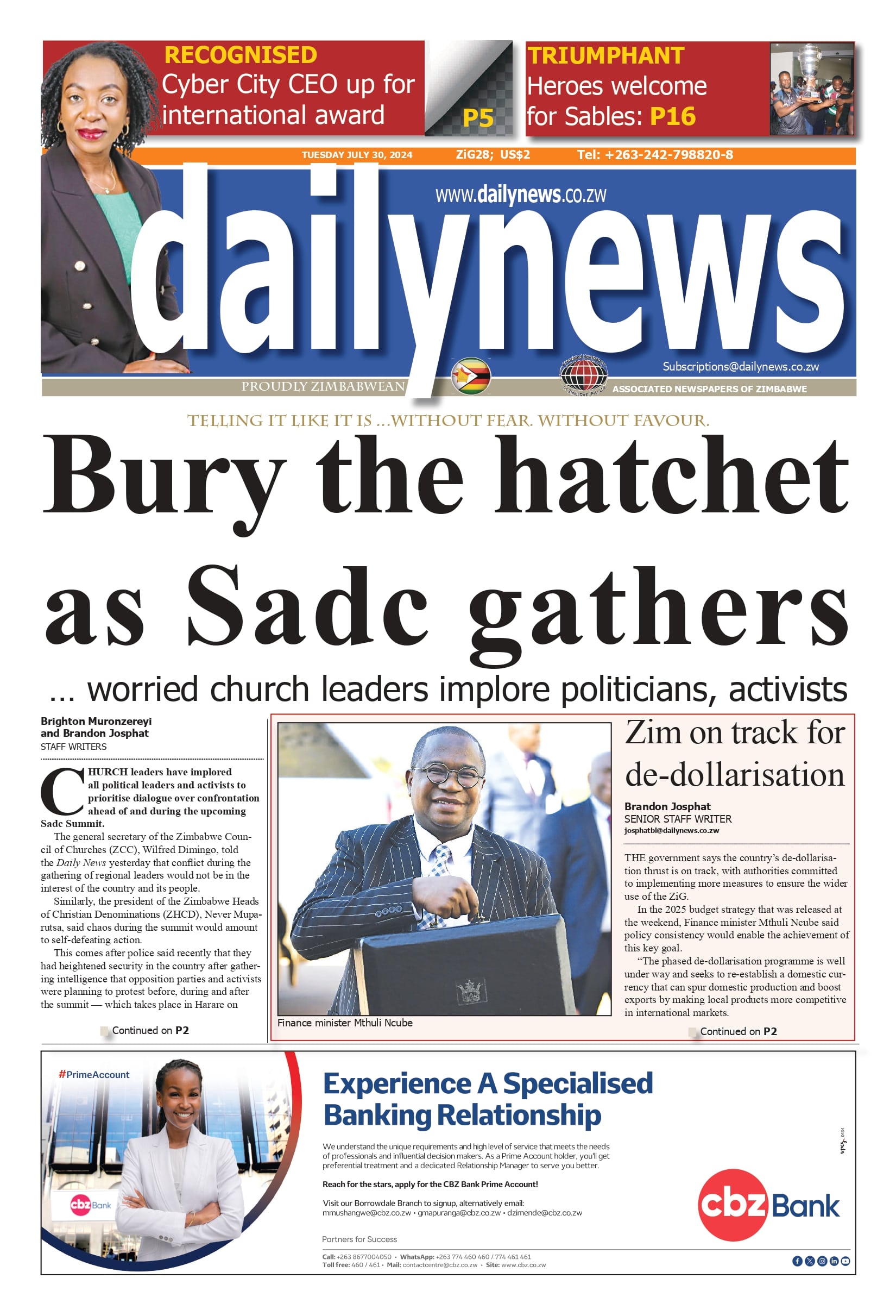 Tuesday 30 July 2024